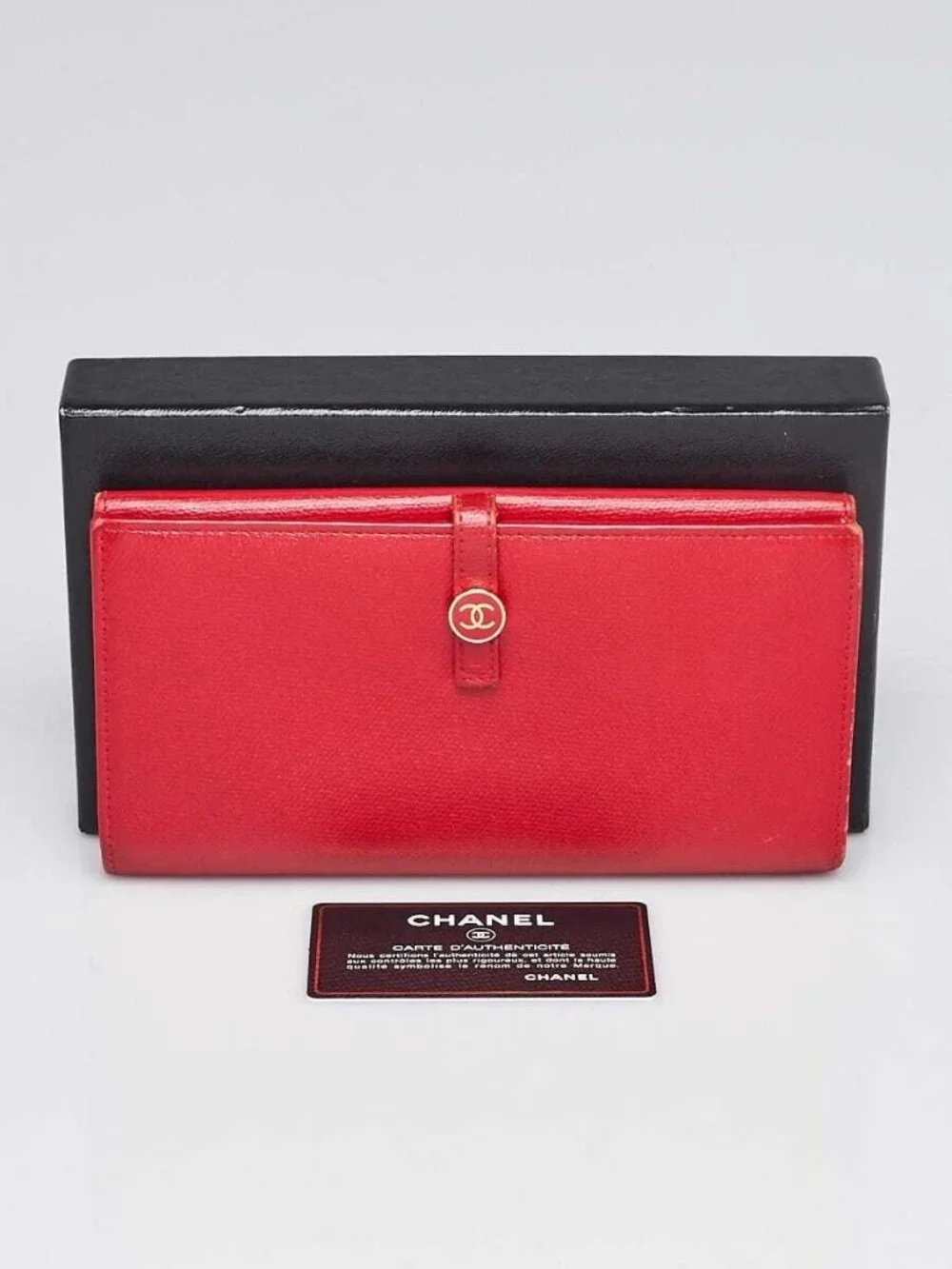Chanel Red Grained Leather L-Double Wallet